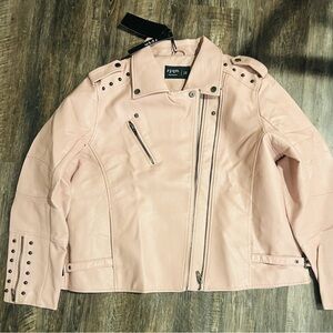 Trendy Light Pink faux Leather Jacket with Stud Accents. Super soft and chic.